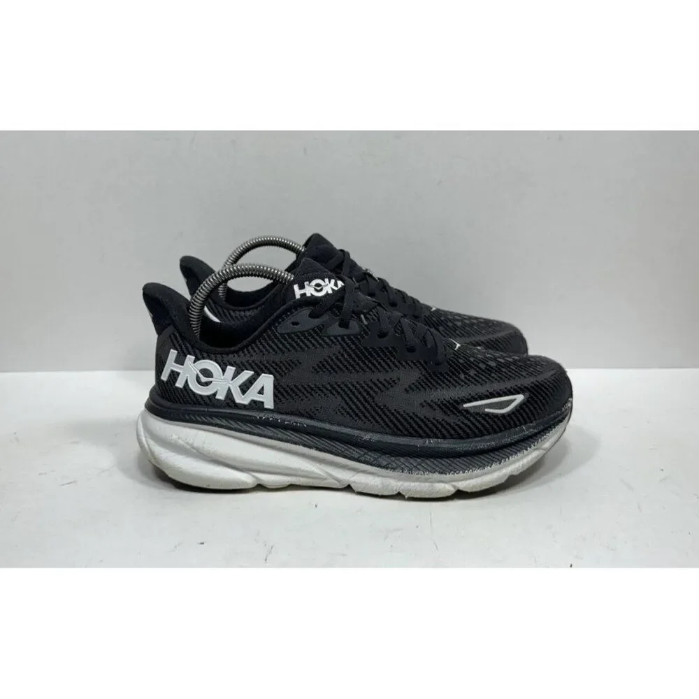 Hoka One One Women's Clifton 9 1127896 BWHT Black Running Shoes Sneakers Sz 8.5
